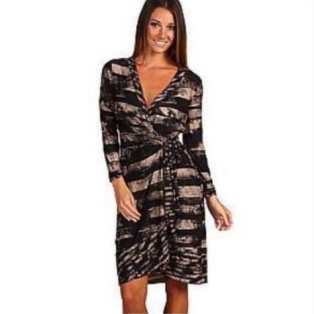 Bcbgmaxazria Alberta Dress Abstract Print Wrap Multicolored